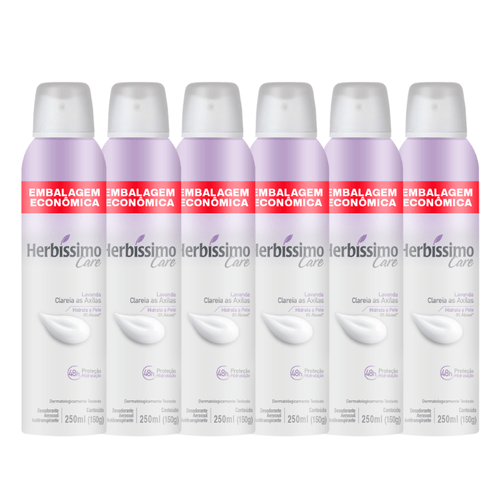 Kit Desodorante Aerossol Antitranspirante Herbíssimo Care Lavanda 250ML - 6 unidades
