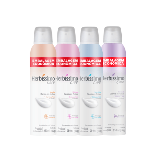 Kit Desodorante Aerossol Antitranspirante Herbíssimo Care Fragrâncias 250ML - c/4 unidades