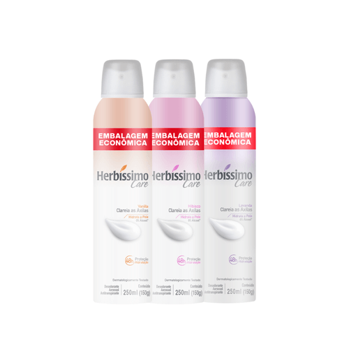 Kit Desodorante Aerossol Antitranspirante Herbíssimo Care Vanilla + Hibisco + Lavanda 250Ml
